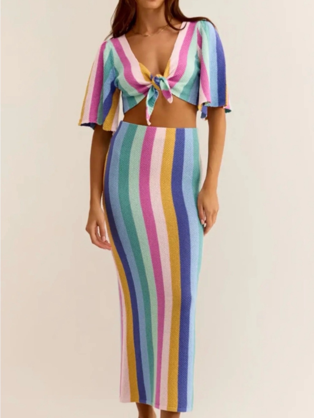 Z Supply Multicolor Vertical Stripe Maxi Skirt - Pink, Yellow, Blue, Green, Aqua